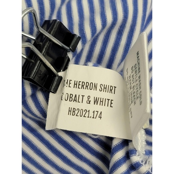 Holderness Bourne Shirt Mens Medium Cobalt White Stripe Herron Golf Polo Pima - Picture 8 of 9